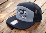 Black / Heather Grey 7 Panel Flat Bill Snap Back Musky Hat